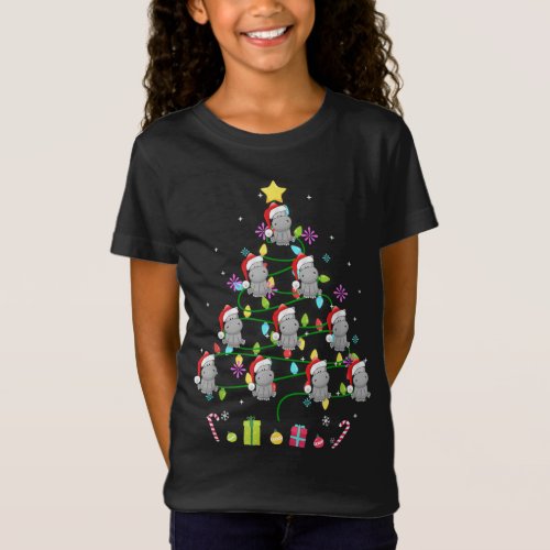 Funny Hippo Christmas Tree Color Led Light T_Shirt