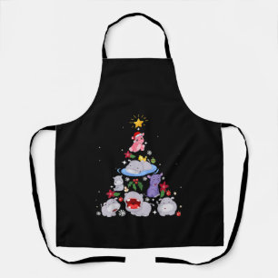 Funny Hippo Christmas Tree Xmas Hippopotamus Apron