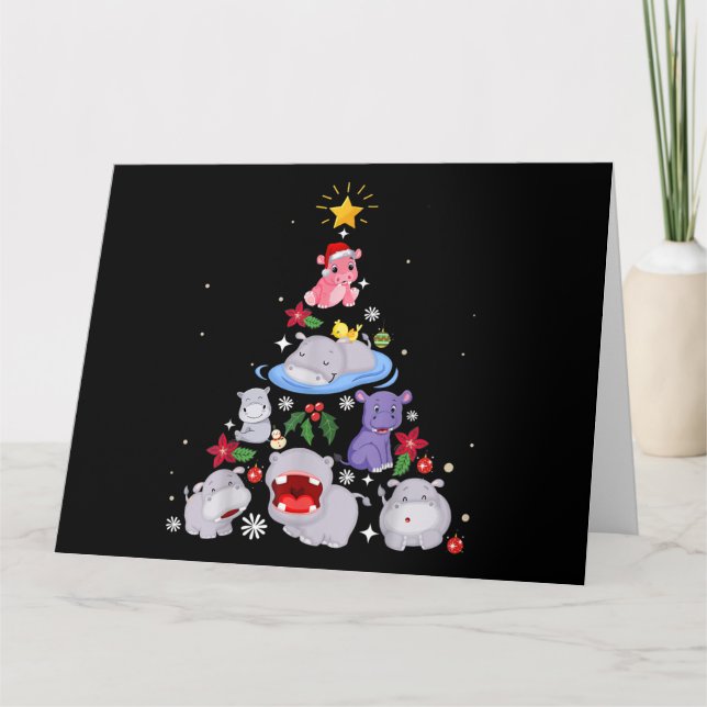 Funny Hippo Christmas Tree | Xmas Hippopotamus Card (Front)