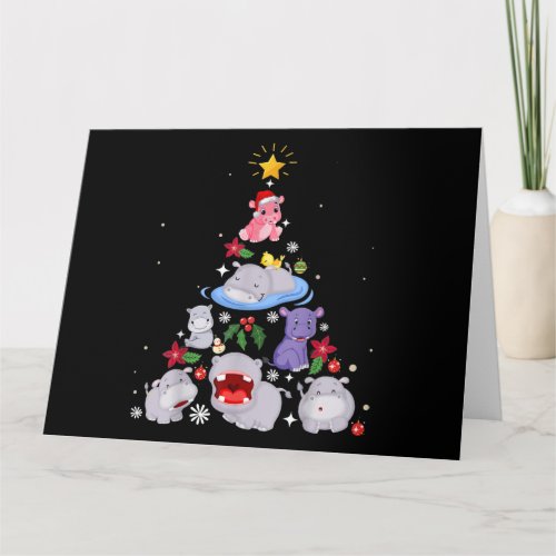 Funny Hippo Christmas Tree  Xmas Hippopotamus Card