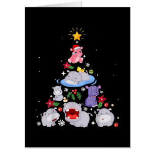 Funny Hippo Christmas Tree Xmas Hippopotamus Card