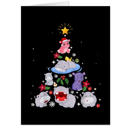 Funny Hippo Christmas Tree  Xmas Hippopotamus Card