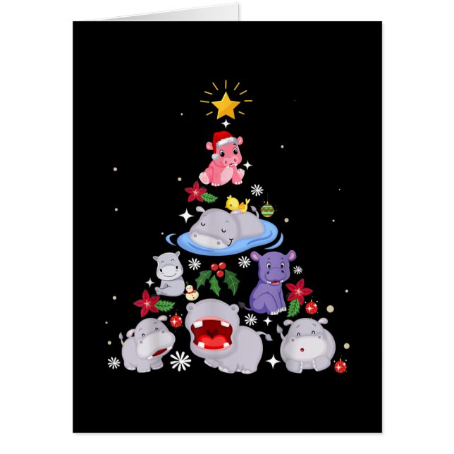 Funny Hippo Christmas Tree | Xmas Hippopotamus Card (Front)