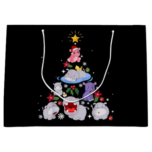 Funny Hippo Christmas Tree  Xmas Hippopotamus Large Gift Bag