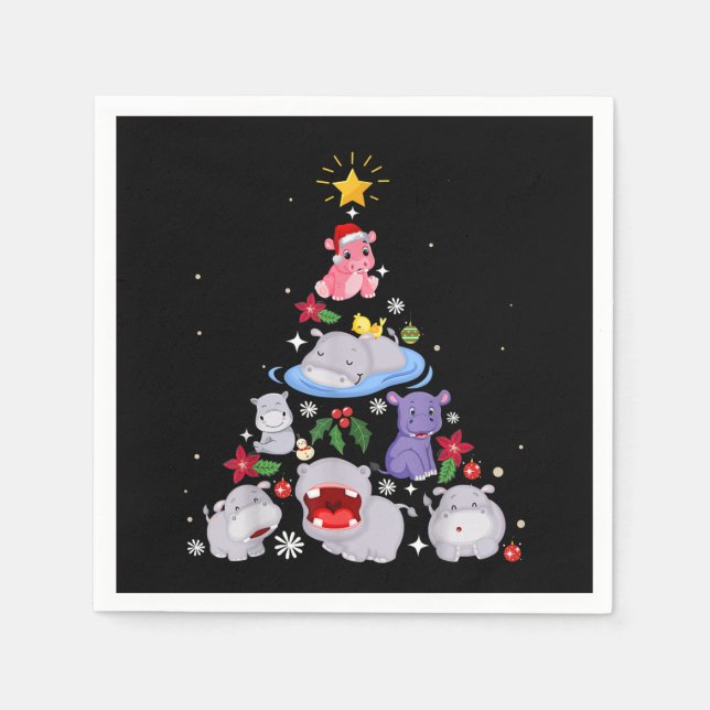 Funny Hippo Christmas Tree | Xmas Hippopotamus Napkins (Front)
