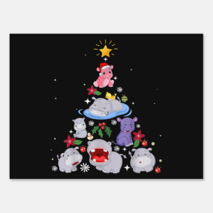 Funny Hippo Christmas Tree   Xmas Hippopotamus Sign