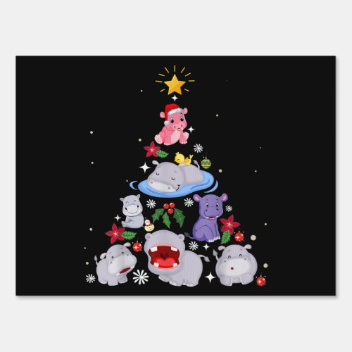 Funny Hippo Christmas Tree  Xmas Hippopotamus Sign