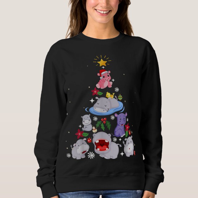 Funny Hippo Christmas Tree | Xmas Hippopotamus Sweatshirt (Front)