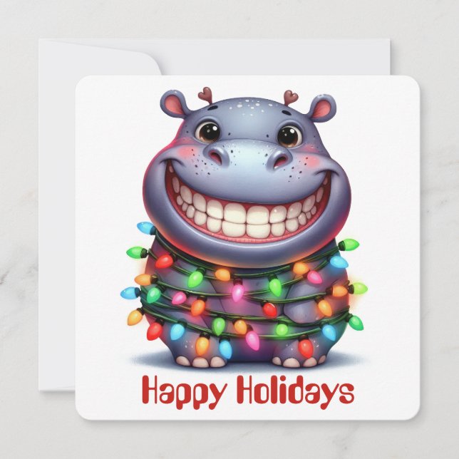 Funny Hippo Holiday Greeting Card (Front)