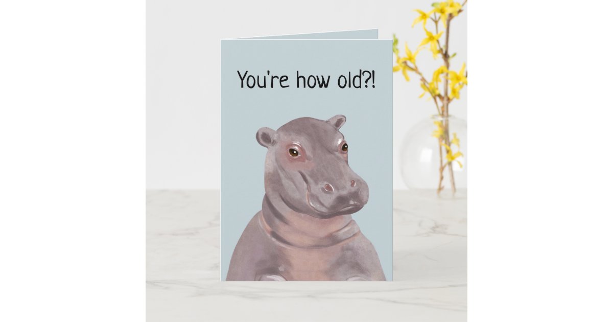 Funny Hippo Illustration Personalized Birthday Card Zazzle