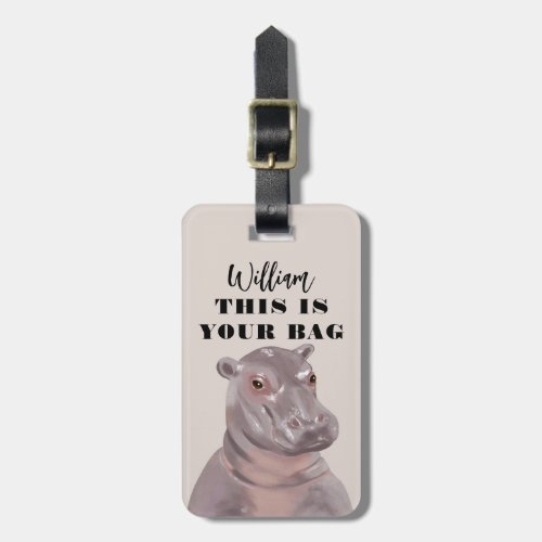 Funny Hippo Illustration Personalized Luggage Tag