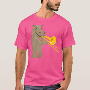 Funny hippo playing music with trombone T-Shirt