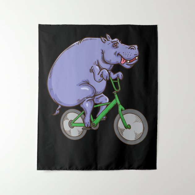 Funny Hippo Riding Bicycle Hippopotamus Kids Hippo Tapestry Zazzle