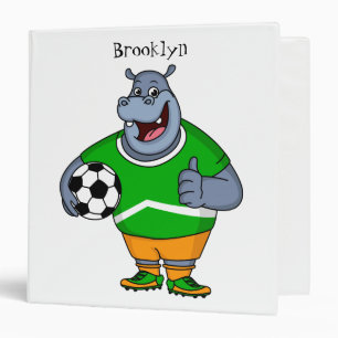 Funny hippo soccer player cartoon illustration 3 ring binder