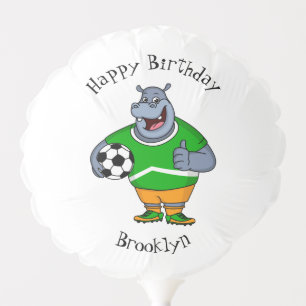 Funny hippo soccer player cartoon illustration balloon
