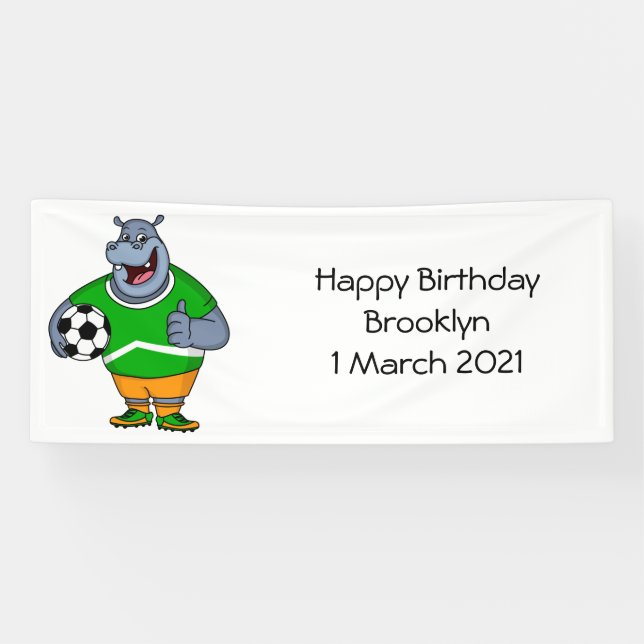 Funny hippo soccer player cartoon illustration banner (Horizontal)