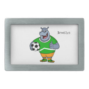 Funny hippo soccer player cartoon illustration belt buckle