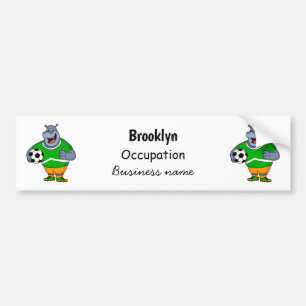 Funny hippo soccer player cartoon illustration bumper sticker