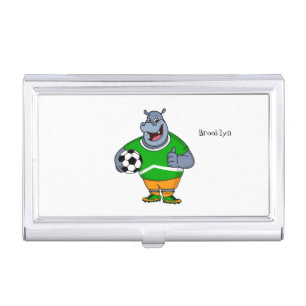 Funny hippo soccer player cartoon illustration  business card case