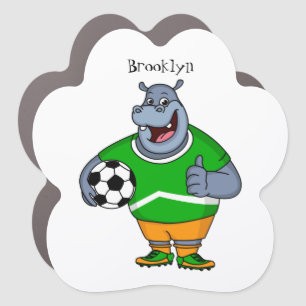 Funny hippo soccer player cartoon illustration car magnet