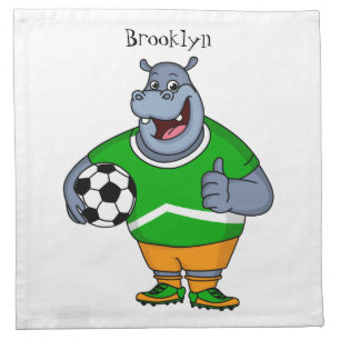 Funny hippo soccer player cartoon illustration  cloth napkin