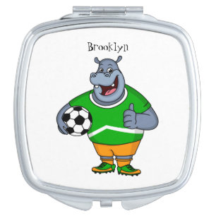 Funny hippo soccer player cartoon illustration compact mirror