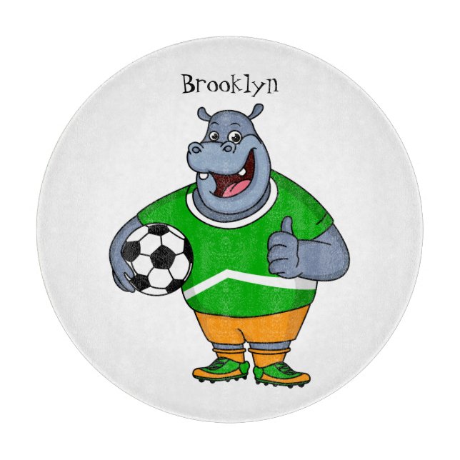 Funny hippo soccer player cartoon illustration  cutting board (Front)