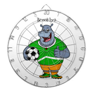 Funny hippo soccer player cartoon illustration dart board