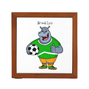 Funny hippo soccer player cartoon illustration desk organizer