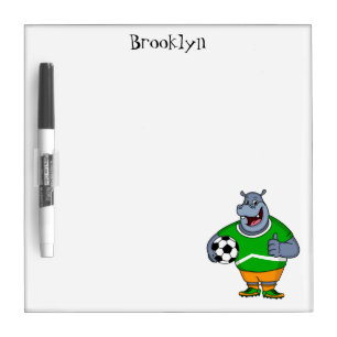 Funny hippo soccer player cartoon illustration dry erase board