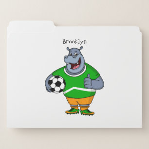 Funny hippo soccer player cartoon illustration  file folder