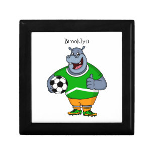Funny hippo soccer player cartoon illustration gift box