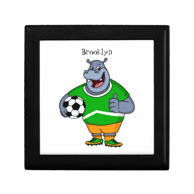 Funny hippo soccer player cartoon illustration gift box (Front)