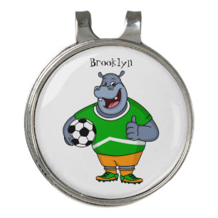 Funny hippo soccer player cartoon illustration  golf hat clip