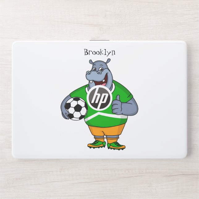 Funny hippo soccer player cartoon illustration HP laptop skin (Front)