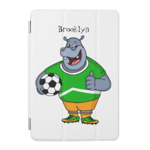 Funny hippo soccer player cartoon illustration iPad mini cover