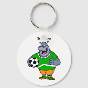 Funny hippo soccer player cartoon illustration keychain