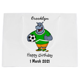 Funny hippo soccer player cartoon illustration large gift bag