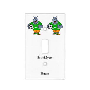 Funny hippo soccer player cartoon illustration light switch cover