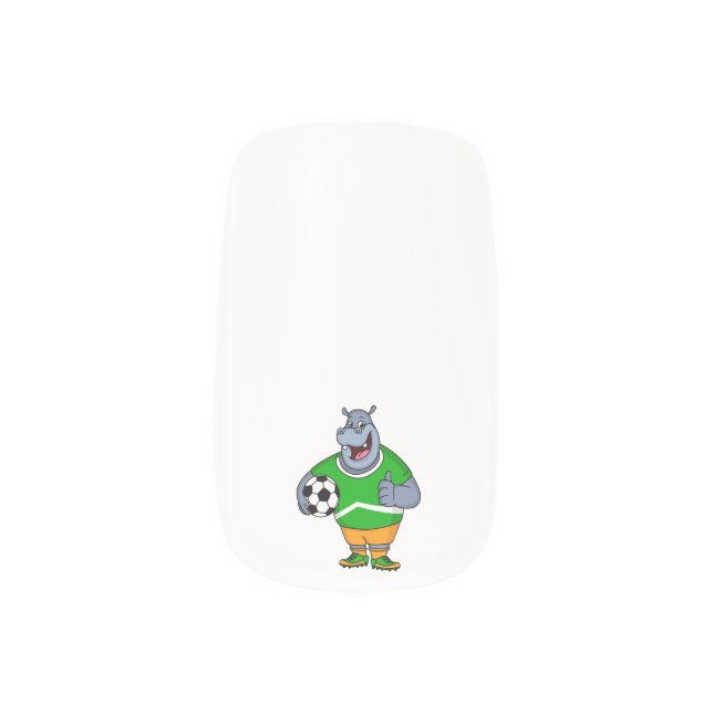 Funny hippo soccer player cartoon illustration minx nail art (Left Thumb)