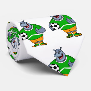Funny hippo soccer player cartoon illustration neck tie