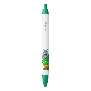 Funny hippo soccer player cartoon illustration pen
