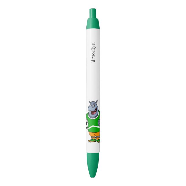 Funny hippo soccer player cartoon illustration pen (Front Vertical)