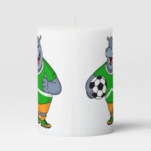 Funny hippo soccer player cartoon illustration pillar candle