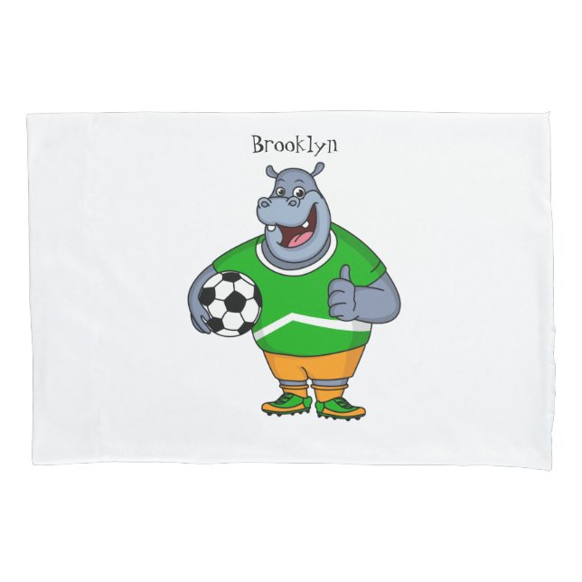 Funny hippo soccer player cartoon illustration  pillow case (Front)