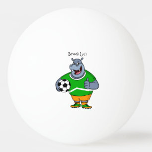 Funny hippo soccer player cartoon illustration ping pong ball