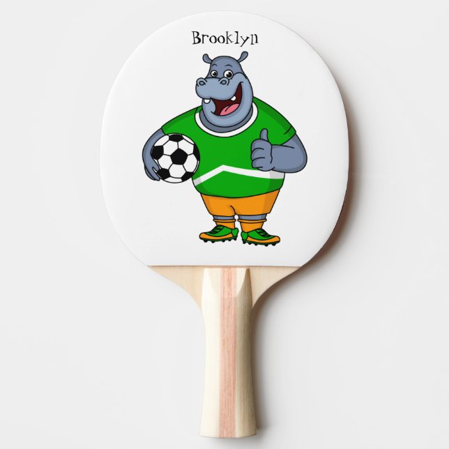 Funny hippo soccer player cartoon illustration ping pong paddle (Front)