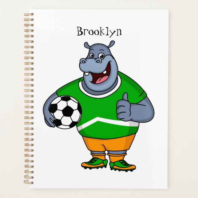 Funny hippo soccer player cartoon illustration  planner (Front)