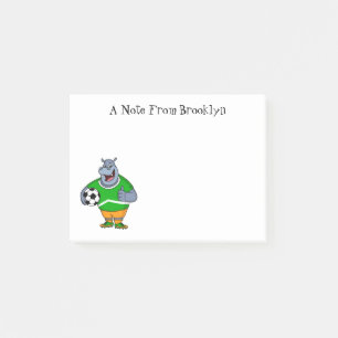 Funny hippo soccer player cartoon illustration post-it notes
