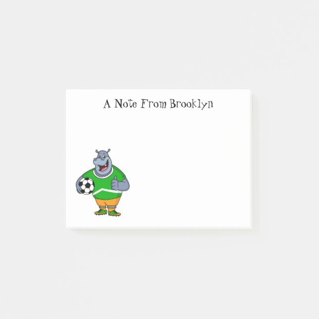 Funny hippo soccer player cartoon illustration post-it notes (Front)